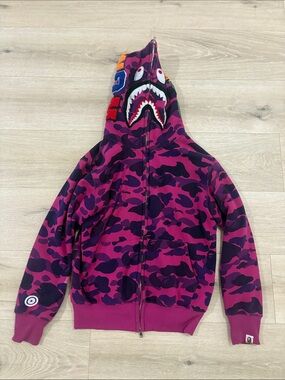 BAPE unisex Pink/Purple Shark Zip Hoodie